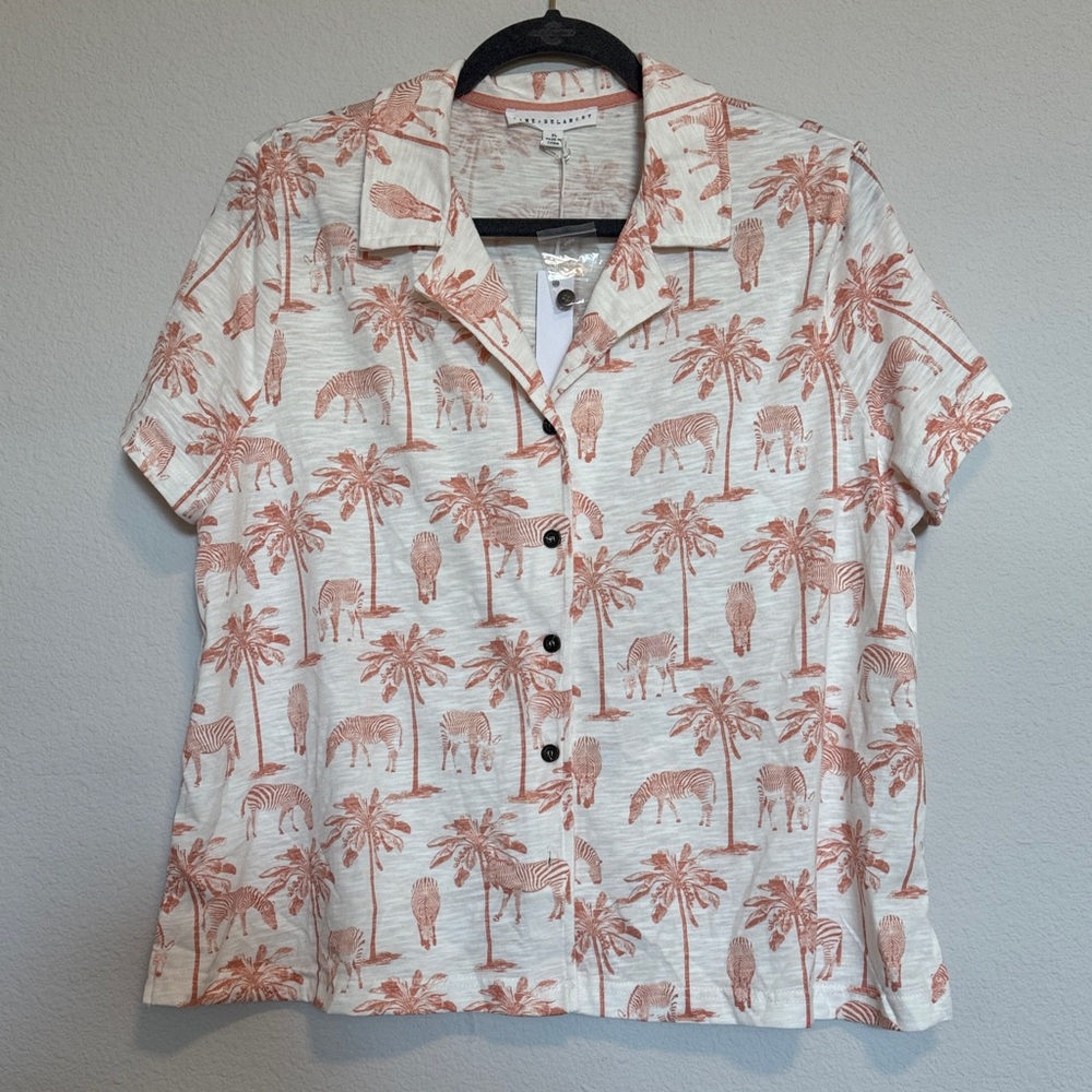 Tropical Safari Print Button-Up Blouse